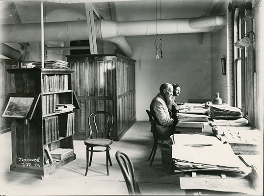 <p>Cyrus Guernsey Pringle (1838–1911) and his assistant Filemón Lozano (fl.1905–1910), in Williams Science Hall at the University of Vermont, 1911, photograph by B. F. Lutman from original glass negatives in the Department of Botany at the University of Vermont, HI Archives portrait no. 5.</p>